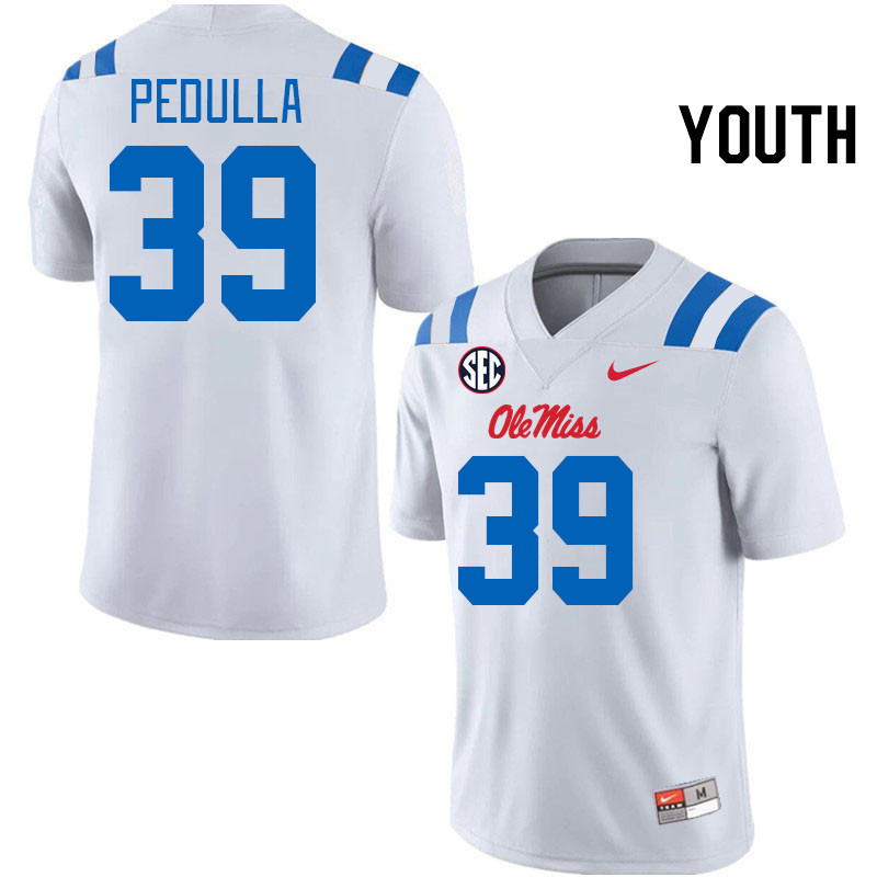 Youth #39 Ciaran Pedulla Ole Miss Rebels 2024 New Uniforms College Football Jerseys Stitched-White